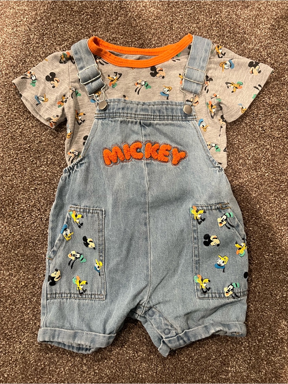 Disney Mickey Denim Shortalls with Gray Character Tee